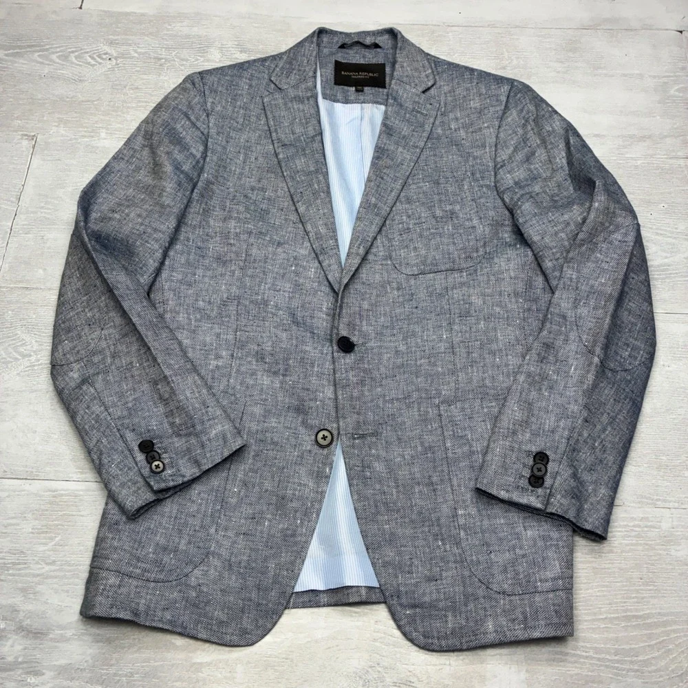 Banana Republic Blazer Mens 38S Blue Linen Tailored Fit Sport Coat 402018-00